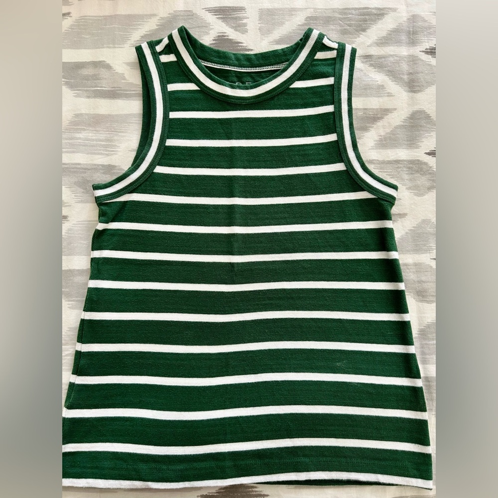 LOFT Green and White Stripe Tank Top